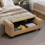 MAYEERTY 64.5 Banc de lit pour chambre à coucher, Chaise longue capitonnée avec rangement, Revêtement en velours Kaki