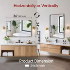 Miroir mural bidirectionnel SUMERAIN, 61x91 cm, Miroir de salle de bain noir pour salon, chambre, salle de bain, entrée