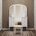 Okak Makeup Vanity with Full Length Mirror, Dressing Table with Stool and 6 Drawers, Makeup Desk for Living Room, Dressing Room, White