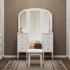 Okak Makeup Vanity with Full Length Mirror, Dressing Table with Stool and 6 Drawers, Makeup Desk for Living Room, Dressing Room, White