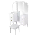 Coiffeuse Okak avec miroir pleine longueur, table de maquillage avec tabouret et 6 tiroirs, bureau de maquillage pour salon, dressing, blanc