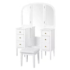 Coiffeuse Okak avec miroir pleine longueur, table de maquillage avec tabouret et 6 tiroirs, bureau de maquillage pour salon, dressing, blanc