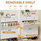 Meuble à chaussures autoportant fin en métal TUYOHW avec tiroirs rabattables et classiques, porte-chaussures anti-basculement, organiseur de chaussures multifonctionnel pour entrée