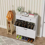 Meuble à chaussures autoportant fin en métal TUYOHW avec tiroirs rabattables et classiques, porte-chaussures anti-basculement, organiseur de chaussures multifonctionnel pour entrée