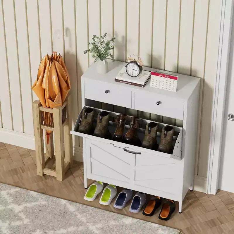 Meuble à chaussures autoportant fin en métal TUYOHW avec tiroirs rabattables et classiques, porte-chaussures anti-basculement, organiseur de chaussures multifonctionnel pour entrée