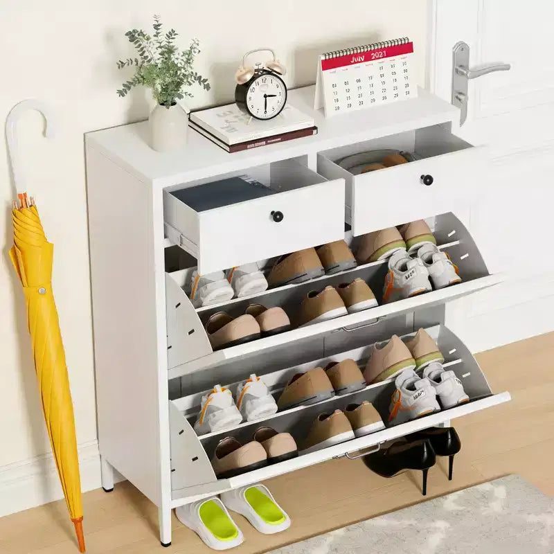 Meuble à chaussures autoportant fin en métal TUYOHW avec tiroirs rabattables et classiques, porte-chaussures anti-basculement, organiseur de chaussures multifonctionnel pour entrée