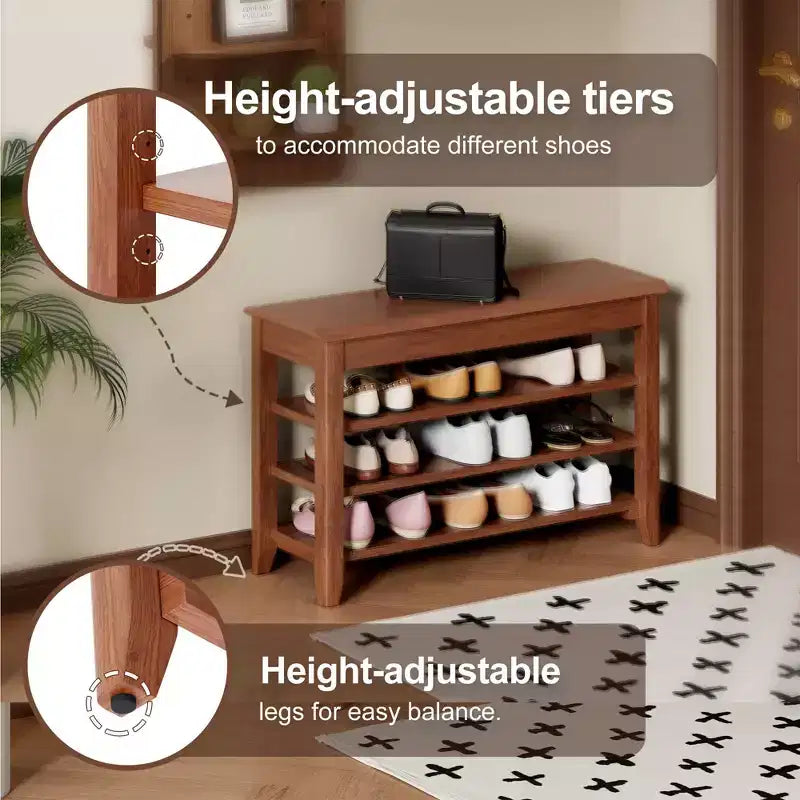 Banc à chaussures en bois massif TUYOHW 550 lb, étagère à chaussures robuste pour porte d'entrée, organisateur de chaussures multi-usage pour couloir et allée
