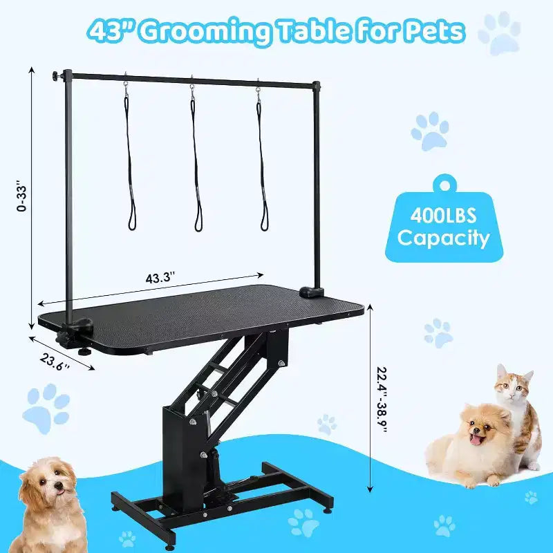Table de toilettage professionnelle hydraulique pour chiens de petite, moyenne et grande taille, table réglable robuste avec bras supérieur et 3 laisses, hauteur 56-99 cm