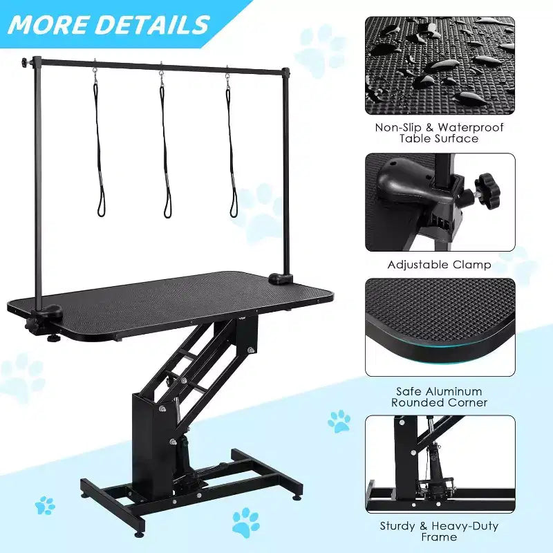 Table de toilettage professionnelle hydraulique pour chiens de petite, moyenne et grande taille, table réglable robuste avec bras supérieur et 3 laisses, hauteur 56-99 cm