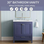 Meuble-lavabo de salle de bain de 76 cm avec évier, armoire autoportante à double porte avec 1 tiroir et plan de travail en surface solide, entièrement assemblé pour la maison ou l'appartement