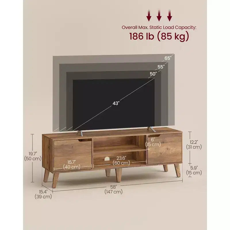 Meuble TV VASAGLE pour téléviseurs 65 pouces, Centre de divertissement avec étagère réglable, Table console multimédia de 147 cm de long, pour salon, chambre