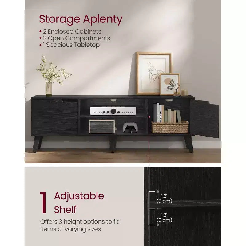Meuble TV VASAGLE pour téléviseurs 65 pouces, Centre de divertissement avec étagère réglable, Table console multimédia de 147 cm de long, pour salon, chambre