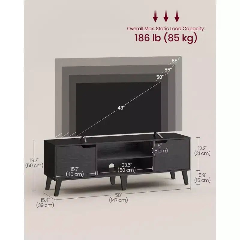 Meuble TV VASAGLE pour téléviseurs 65 pouces, Centre de divertissement avec étagère réglable, Table console multimédia de 147 cm de long, pour salon, chambre