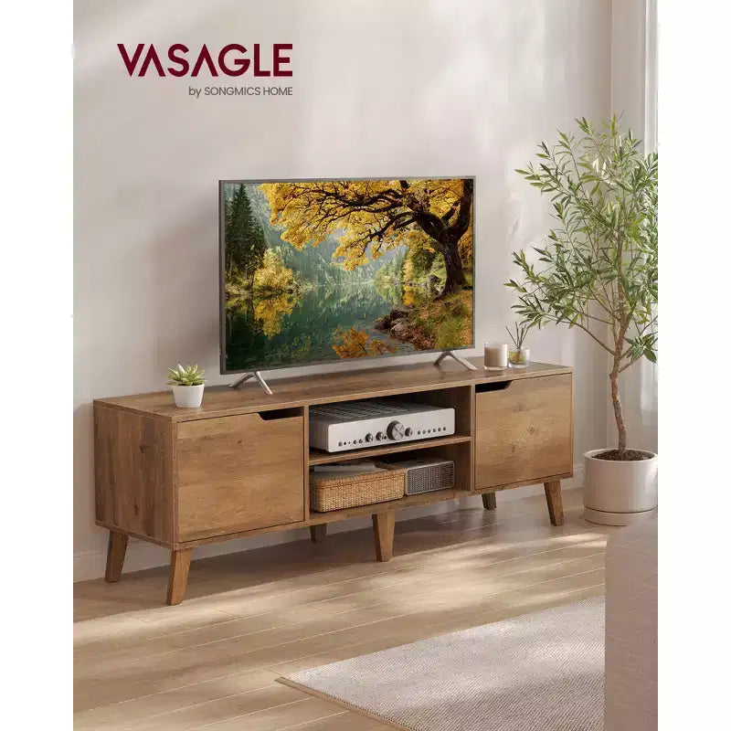 Meuble TV VASAGLE pour téléviseurs 65 pouces, Centre de divertissement avec étagère réglable, Table console multimédia de 147 cm de long, pour salon, chambre