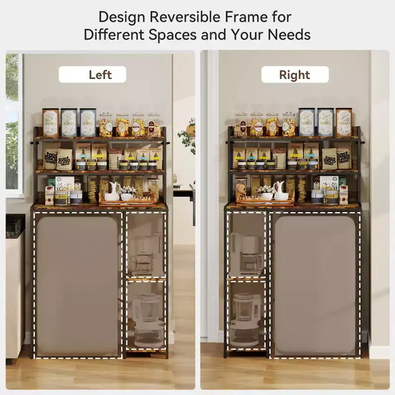 Support pour mini-réfrigérateur avec étagères de rangement, Meuble pour mini-réfrigérateur compact, Organiseur réversible gauche/droite avec prise de courant