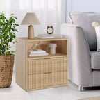 Table de chevet cannelée Oak-1 23, table d'appoint de style Mid-Century avec station de recharge et 2 tiroirs