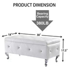 Banc de rangement avec coussin en similicuir, banc capitonné blanc avec boutons en cristal et pieds en métal pour salon et chambre à coucher.