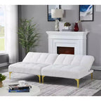 MAYEERTY Canapé Futon Confortable en Tissu Teddy avec Pieds en Métal Doré, Mousse et Ressorts pour Salon Blanc