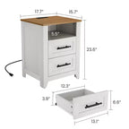 Table de chevet de ferme avec station de recharge 2 tiroirs et étagère ouverte, ports USB/Type-C/prises CA, table d'appoint pour chambre à coucher, salon