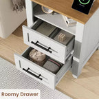 Table de chevet de ferme avec station de recharge 2 tiroirs et étagère ouverte, ports USB/Type-C/prises CA, table d'appoint pour chambre à coucher, salon