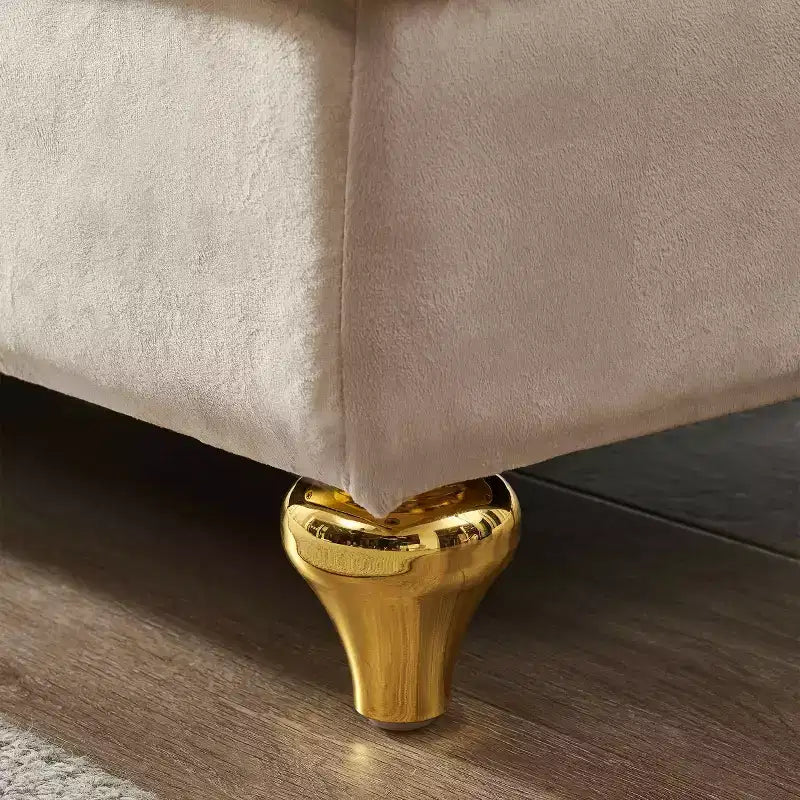 MAYEERTY Canapé méridienne en velours avec pieds en métal doré et oreiller rond pour le salon, beige