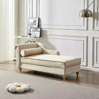 MAYEERTY Canapé méridienne en velours avec pieds en métal doré et oreiller rond pour le salon, beige