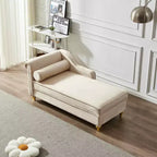 MAYEERTY Canapé méridienne en velours avec pieds en métal doré et oreiller rond pour le salon, beige
