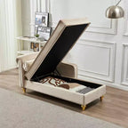 MAYEERTY Canapé méridienne en velours avec pieds en métal doré et oreiller rond pour le salon, beige
