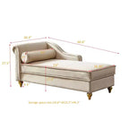 MAYEERTY Canapé méridienne en velours avec pieds en métal doré et oreiller rond pour le salon, beige