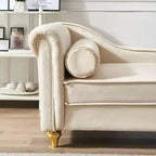 MAYEERTY Canapé méridienne en velours avec pieds en métal doré et oreiller rond pour le salon, beige