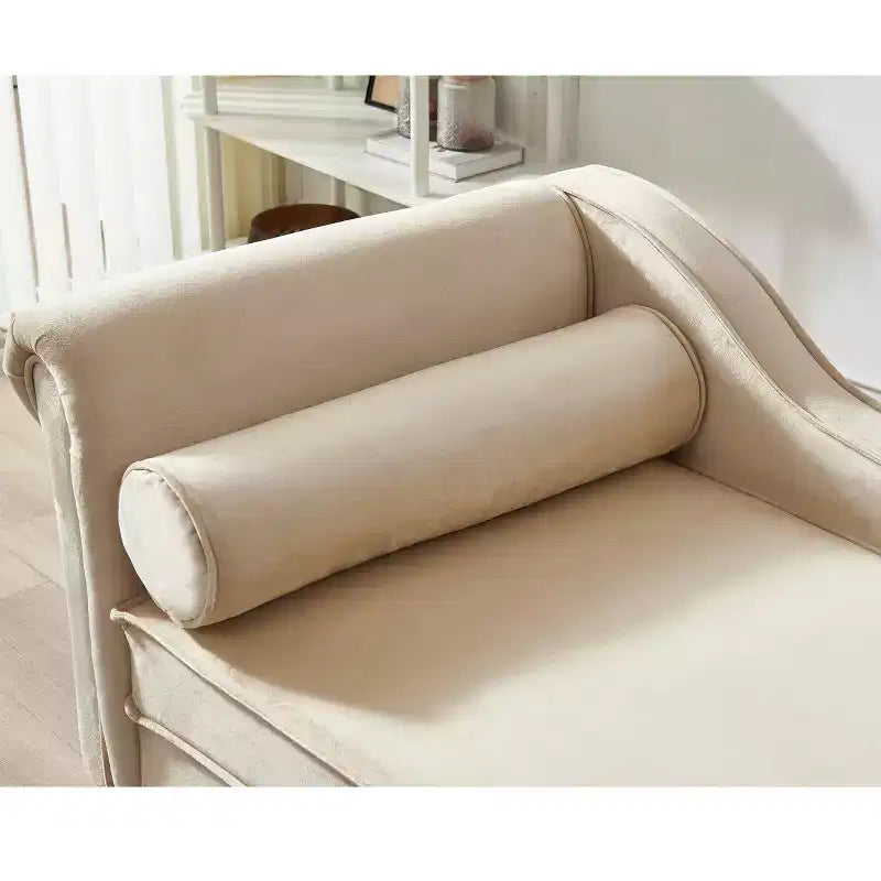 MAYEERTY Canapé méridienne en velours avec pieds en métal doré et oreiller rond pour le salon, beige