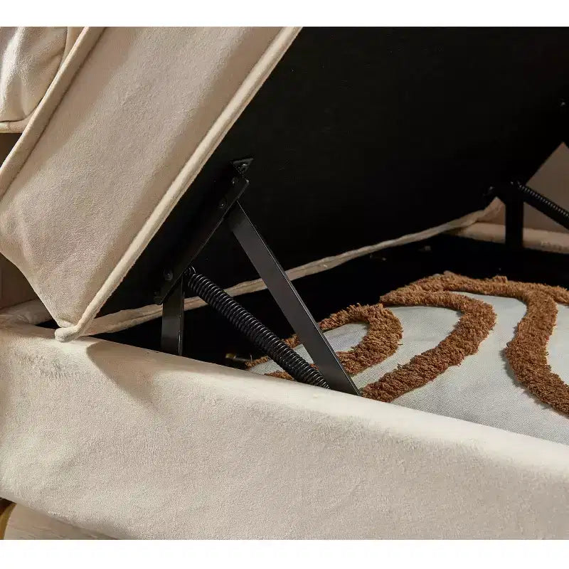 MAYEERTY Canapé méridienne en velours avec pieds en métal doré et oreiller rond pour le salon, beige