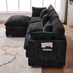 102 Canapé Sectionnel Moderne avec Ottoman, Coussins Double Couche, Canapé Nuage en Tissu Doux pour Salons, Appartements ou Lounges-Panipeachy