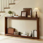 JVNOXK Table d'appoint de rangement texturée ondulée de 70,1 pouces, design en bois étroit, idéale pour être placée derrière les canapés, parfaite pour les entrées. Noyer