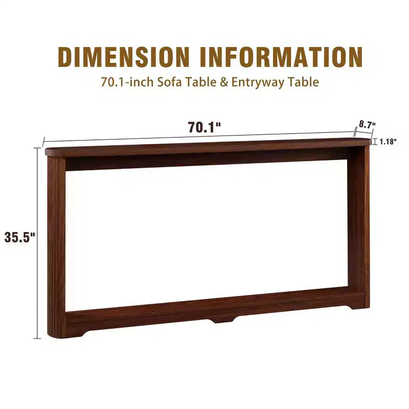 JVNOXK Table d'appoint de rangement texturée ondulée de 70,1 pouces, design en bois étroit, idéale pour être placée derrière les canapés, parfaite pour les entrées. Noyer