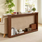 JVNOXK Table d'appoint de rangement texturée ondulée de 70,1 pouces, design en bois étroit, idéale pour être placée derrière les canapés, parfaite pour les entrées. Noyer