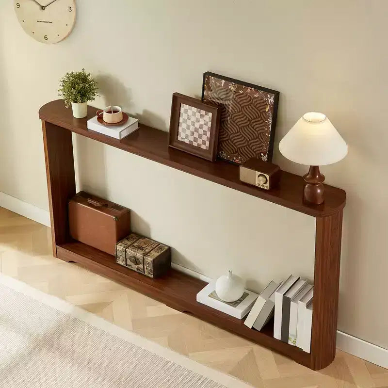 JVNOXK Table d'appoint de rangement texturée ondulée de 70,1 pouces, design en bois étroit, idéale pour être placée derrière les canapés, parfaite pour les entrées. Noyer