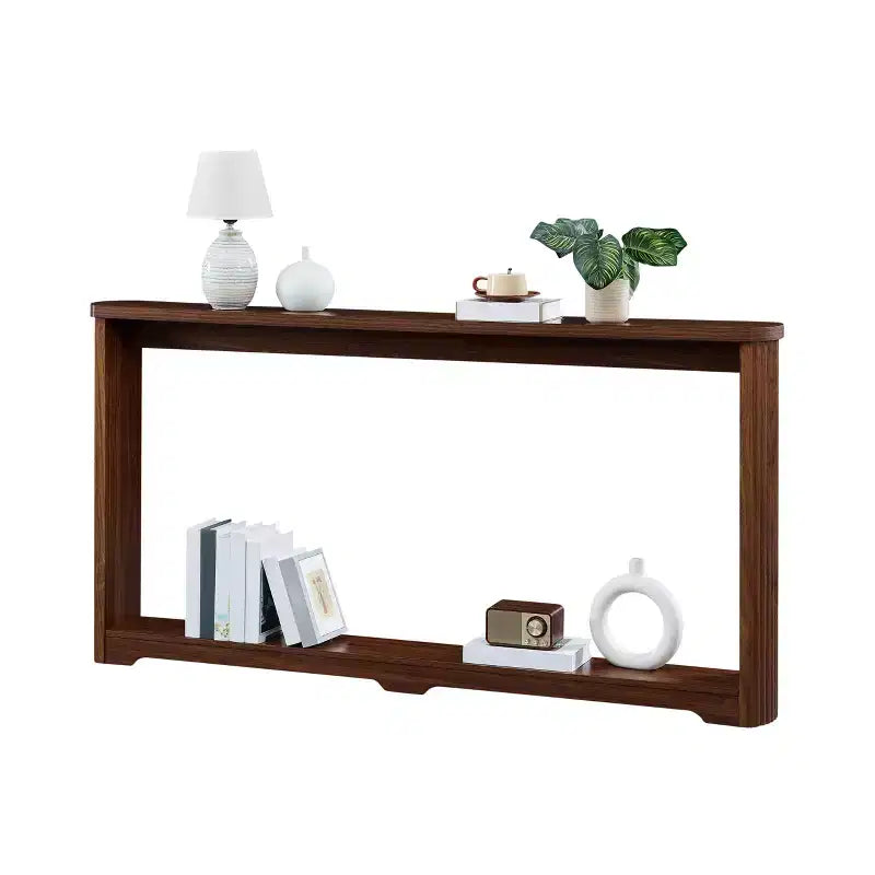 JVNOXK Table d'appoint de rangement texturée ondulée de 70,1 pouces, design en bois étroit, idéale pour être placée derrière les canapés, parfaite pour les entrées. Noyer
