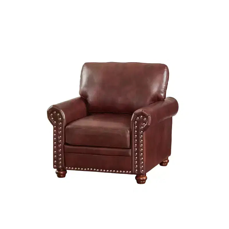 MAYEERTY Chaise canapé confortable en éponge à haute élasticité avec revêtement en cuir PU, clous argentés, cadre en métal massif pour salon, bordeaux