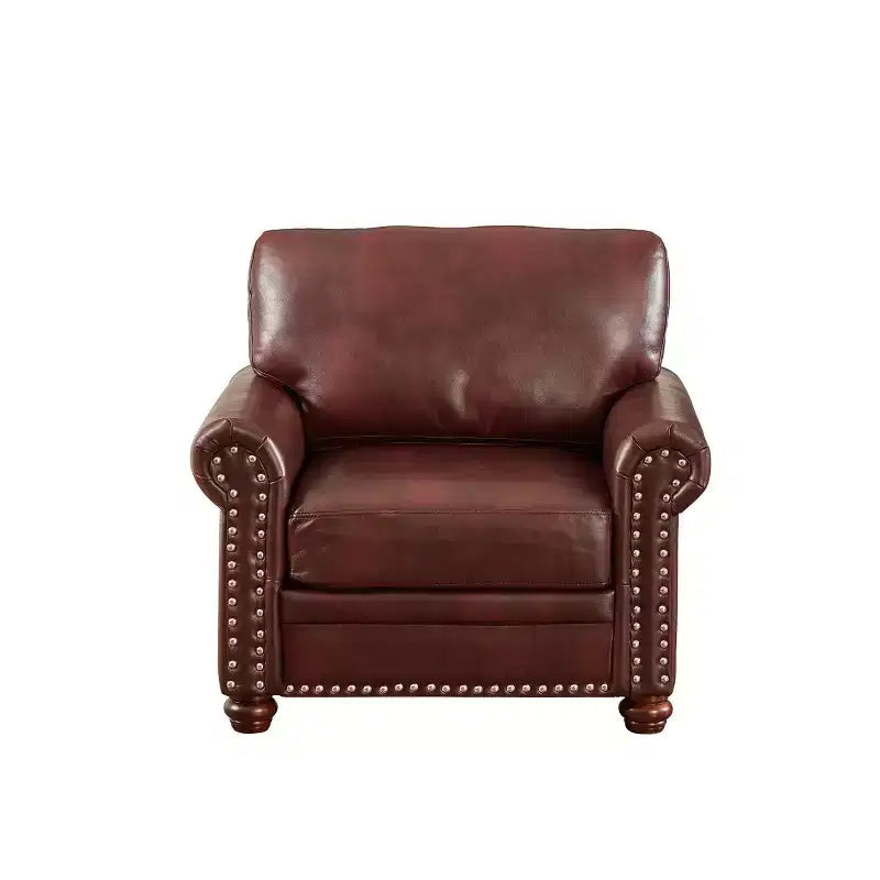 MAYEERTY Chaise canapé confortable en éponge à haute élasticité avec revêtement en cuir PU, clous argentés, cadre en métal massif pour salon, bordeaux