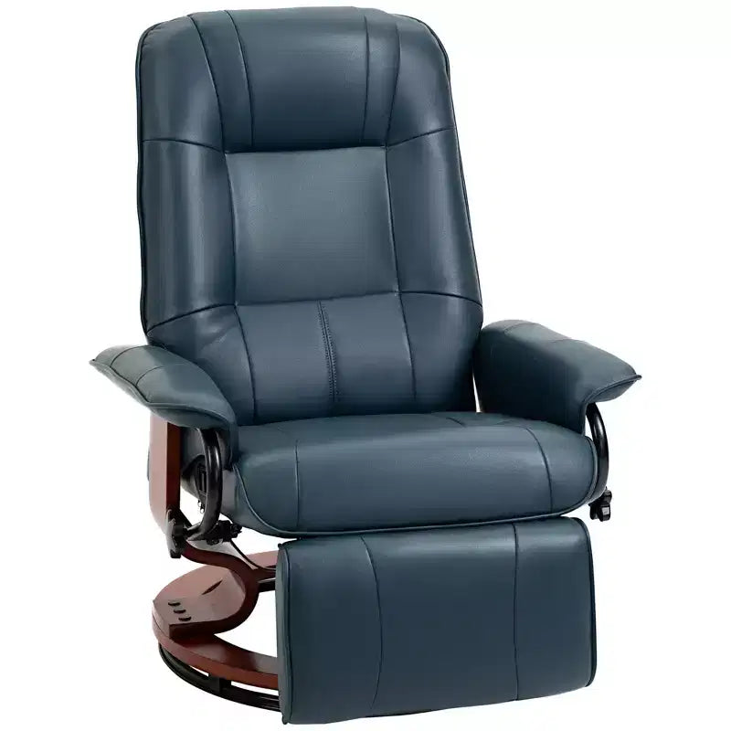 Fauteuil inclinable manuel en similicuir HOMCOM, fauteuil de relaxation pivotant réglable avec repose-pieds, accoudoir et base en bois enveloppée pour salon