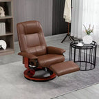 Fauteuil inclinable manuel en similicuir HOMCOM, fauteuil de relaxation pivotant réglable avec repose-pieds, accoudoir et base en bois enveloppée pour salon