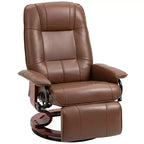 Fauteuil inclinable manuel en similicuir HOMCOM, fauteuil de relaxation pivotant réglable avec repose-pieds, accoudoir et base en bois enveloppée pour salon