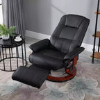 Fauteuil inclinable manuel en similicuir HOMCOM, fauteuil de relaxation pivotant réglable avec repose-pieds, accoudoir et base en bois enveloppée pour salon