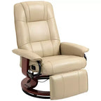 Fauteuil inclinable manuel en similicuir HOMCOM, fauteuil de relaxation pivotant réglable avec repose-pieds, accoudoir et base en bois enveloppée pour salon