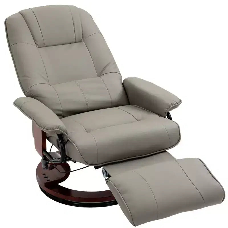 Fauteuil inclinable manuel en similicuir HOMCOM, fauteuil de relaxation pivotant réglable avec repose-pieds, accoudoir et base en bois enveloppée pour salon