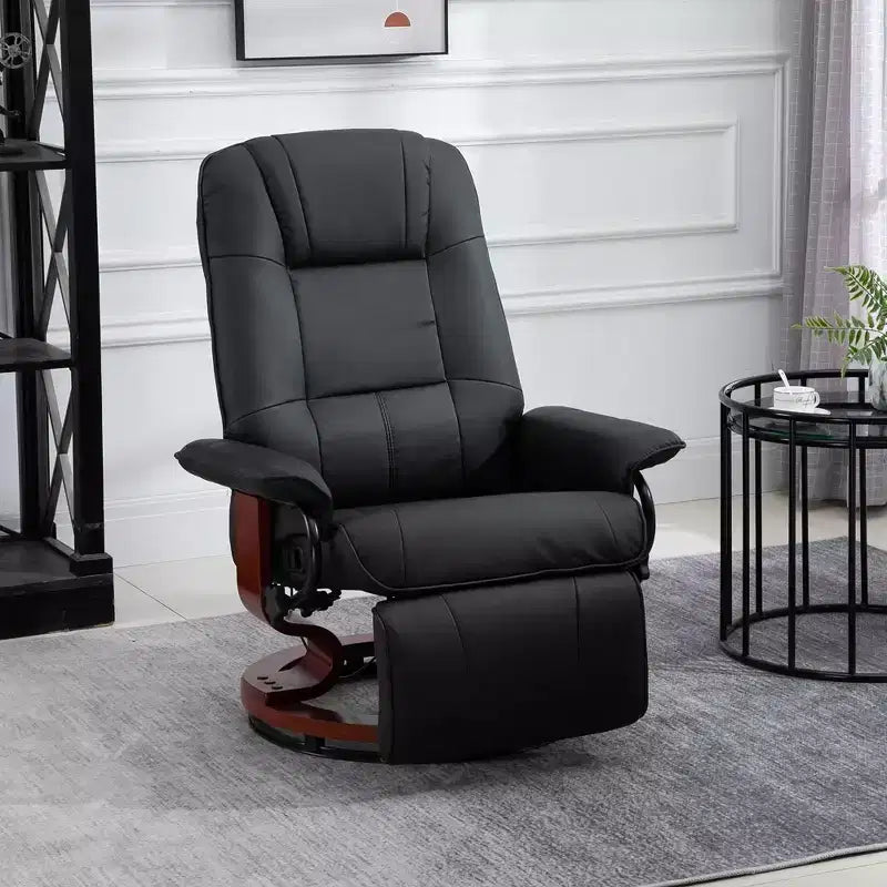 Fauteuil inclinable manuel en similicuir HOMCOM, fauteuil de relaxation pivotant réglable avec repose-pieds, accoudoir et base en bois enveloppée pour salon