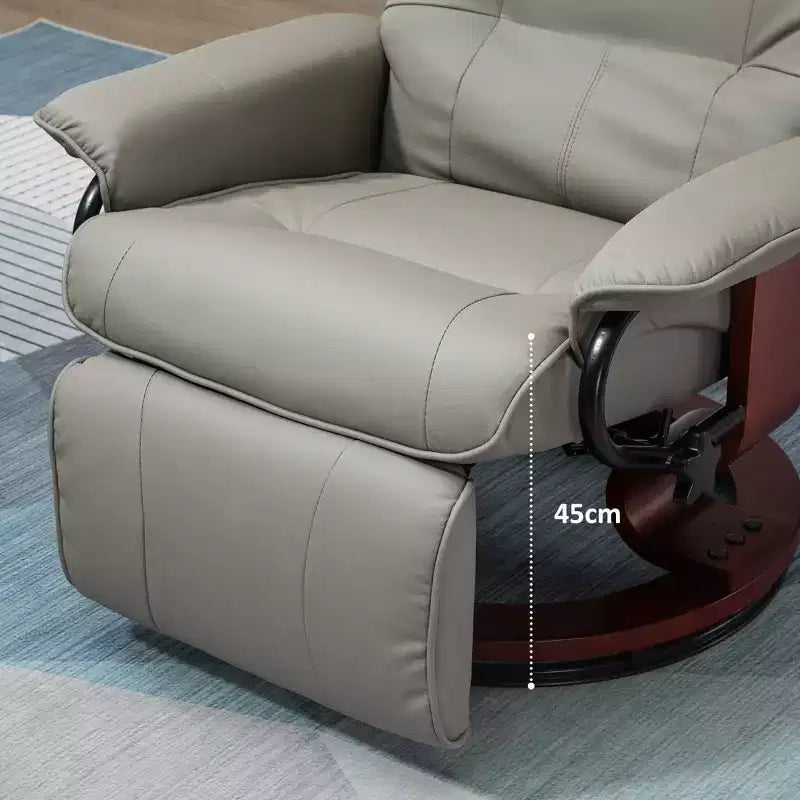 Fauteuil inclinable manuel en similicuir HOMCOM, fauteuil de relaxation pivotant réglable avec repose-pieds, accoudoir et base en bois enveloppée pour salon