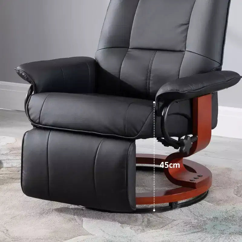 Fauteuil inclinable manuel en similicuir HOMCOM, fauteuil de relaxation pivotant réglable avec repose-pieds, accoudoir et base en bois enveloppée pour salon