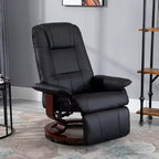 Fauteuil inclinable manuel en similicuir HOMCOM, fauteuil de relaxation pivotant réglable avec repose-pieds, accoudoir et base en bois enveloppée pour salon